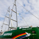 A photo of the Rainbow Warrior sailing ship, which is operated by Greenpeace